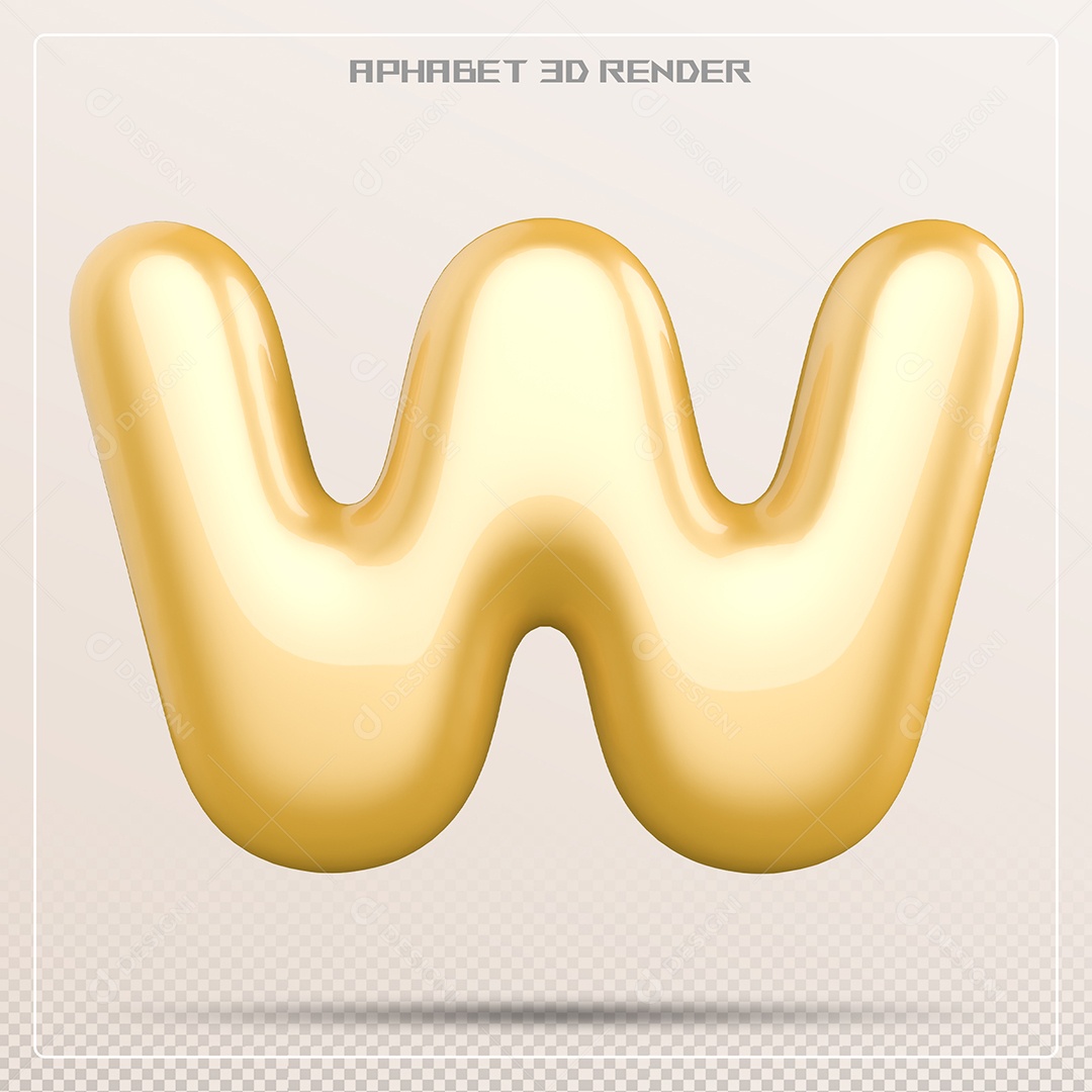 Letra Dourada W Maiúscula Elemento 3D Para Composição PSD