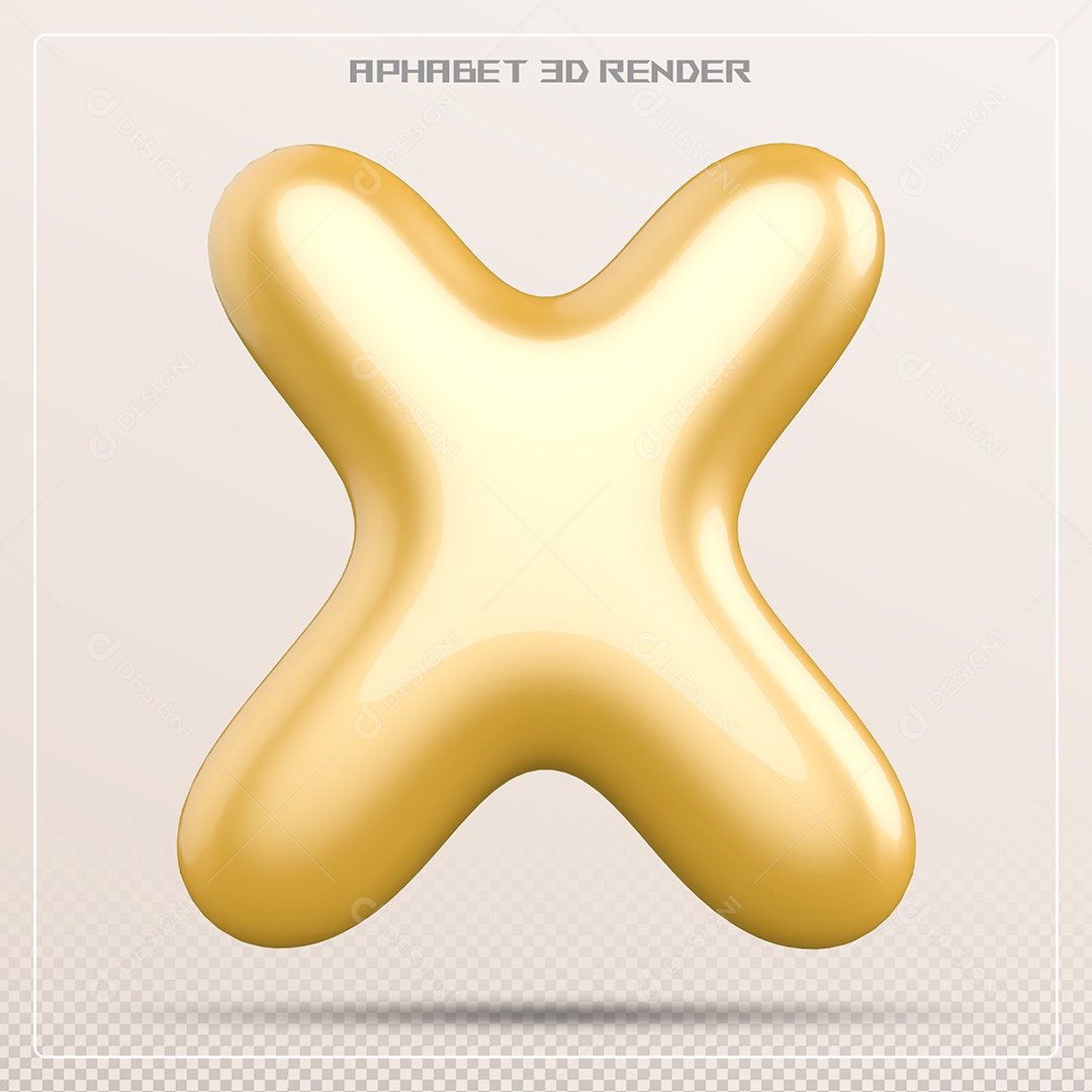 Letra Dourada X Maiúscula Elemento 3D Para Composição PSD
