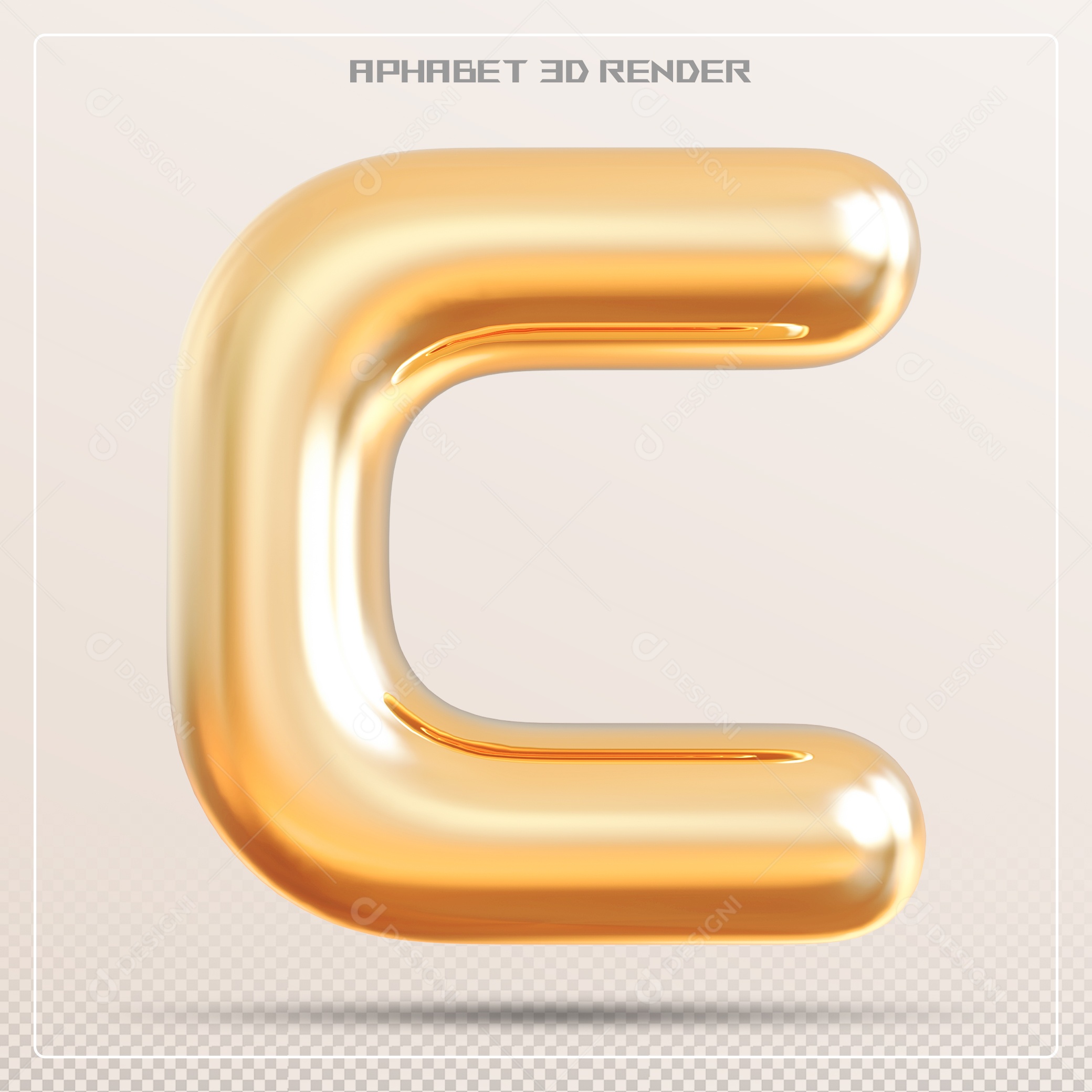 Letra Dourada C Maiúscula Elemento 3D Para Composição PSD