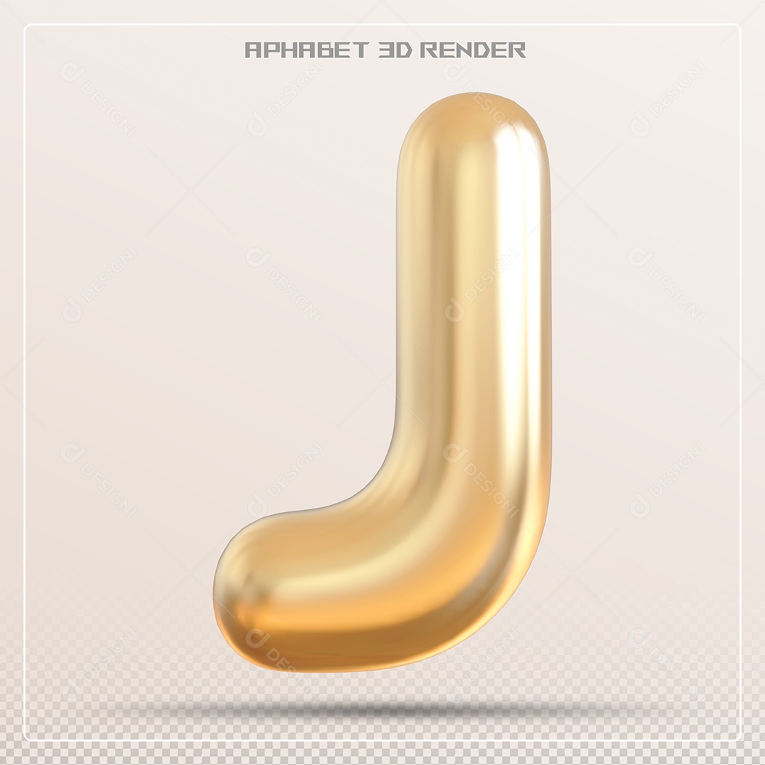 Letra Dourada J Maiúscula Elemento 3D Para Composição PSD