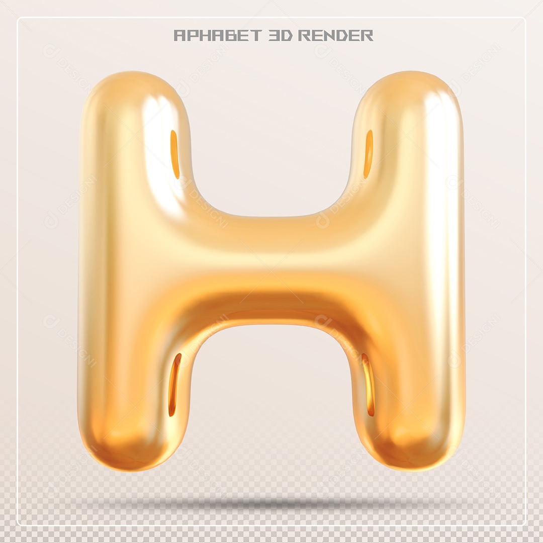 Letra Dourada H Maiúscula Elemento 3D Para Composição PSD