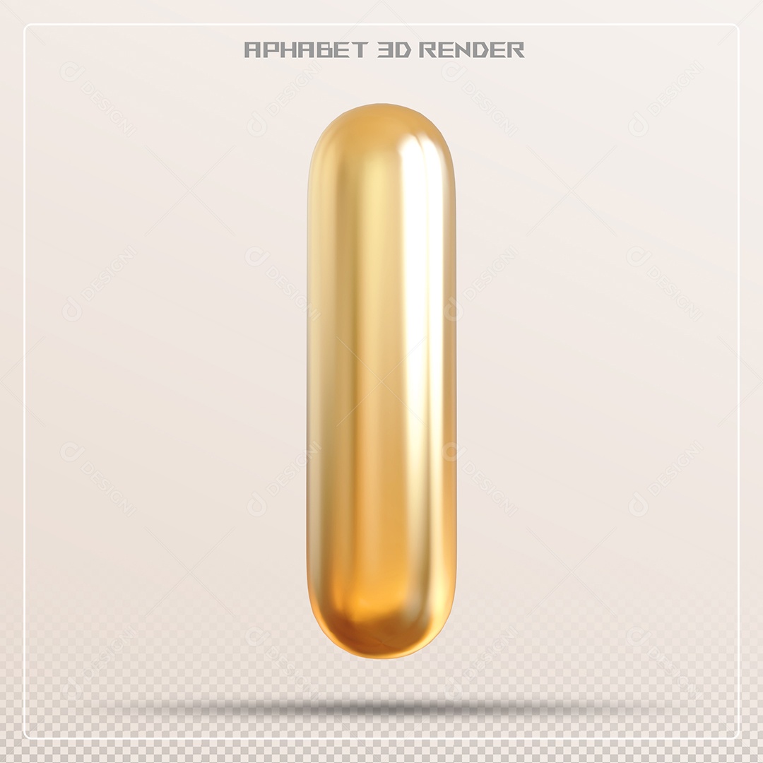 Letra Dourada I Maiúscula Elemento 3D Para Composição PSD
