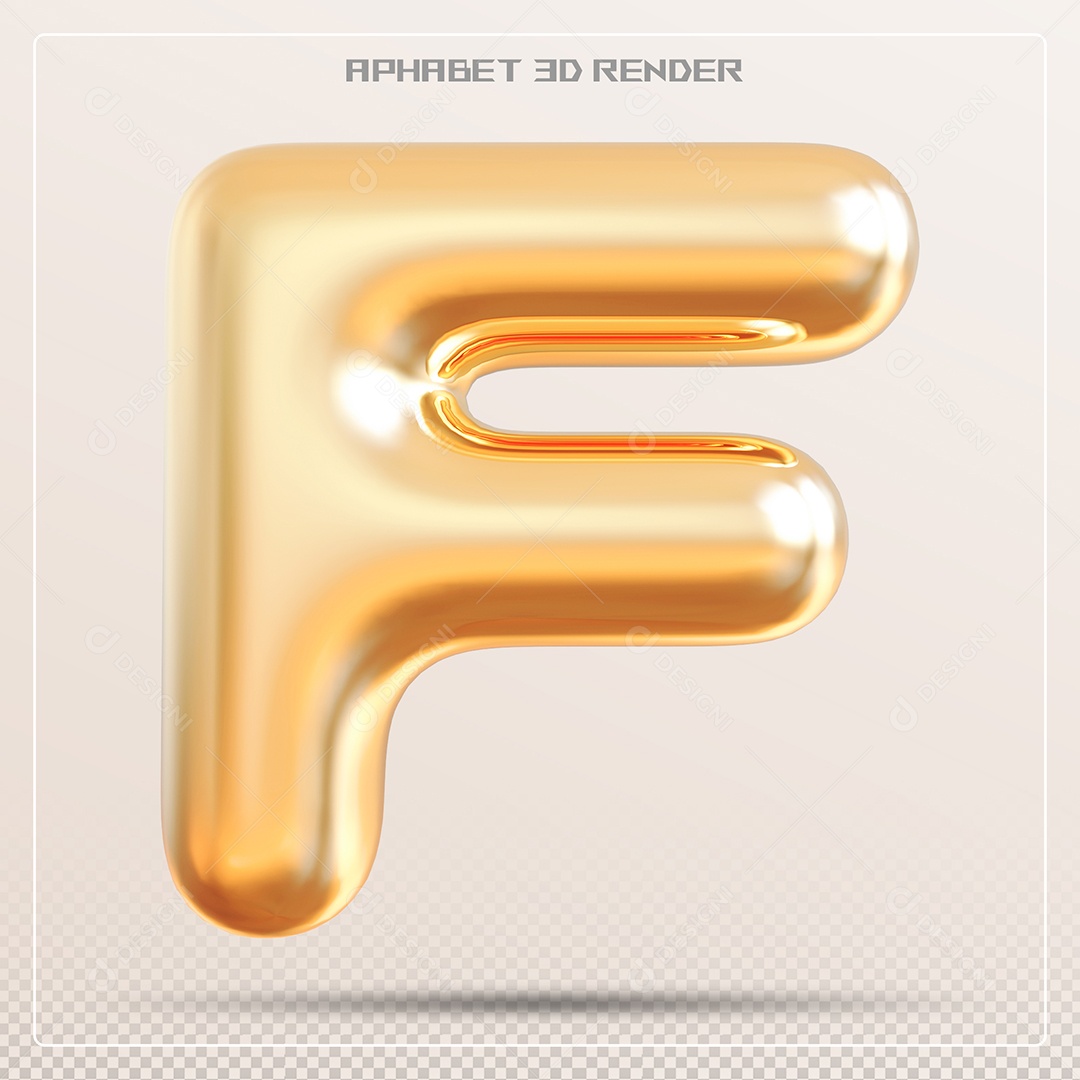 Letra Dourada F Maiúscula Elemento 3D Para Composição PSD
