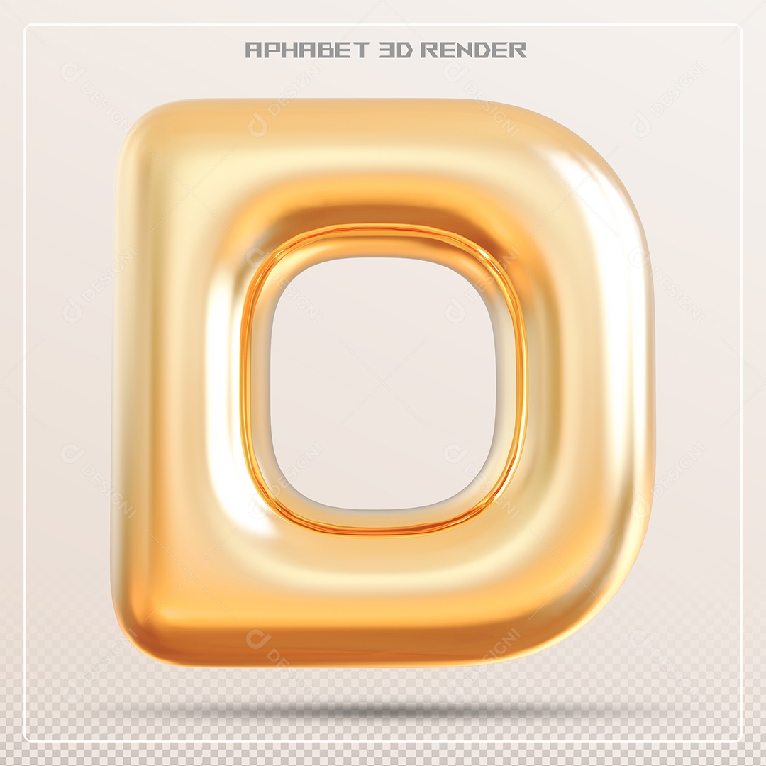 Letra Dourada D Maiúscula Elemento 3D Para Composição PSD
