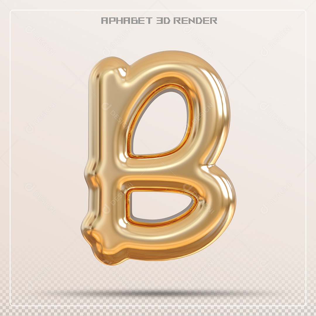 Letra Dourada B Maiúscula Elemento 3D Para Composição PSD