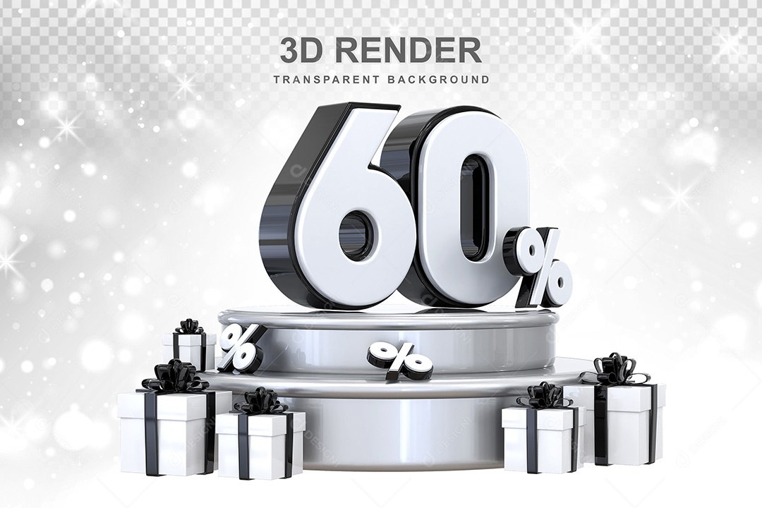 Número 3D 60% Preto e Branco Elemento Para Composição PSD