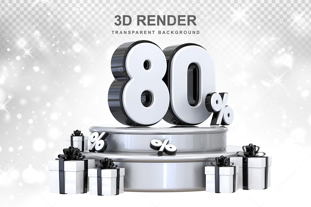 Número 3D 80% Preto e Branco Elemento Para Composição PSD