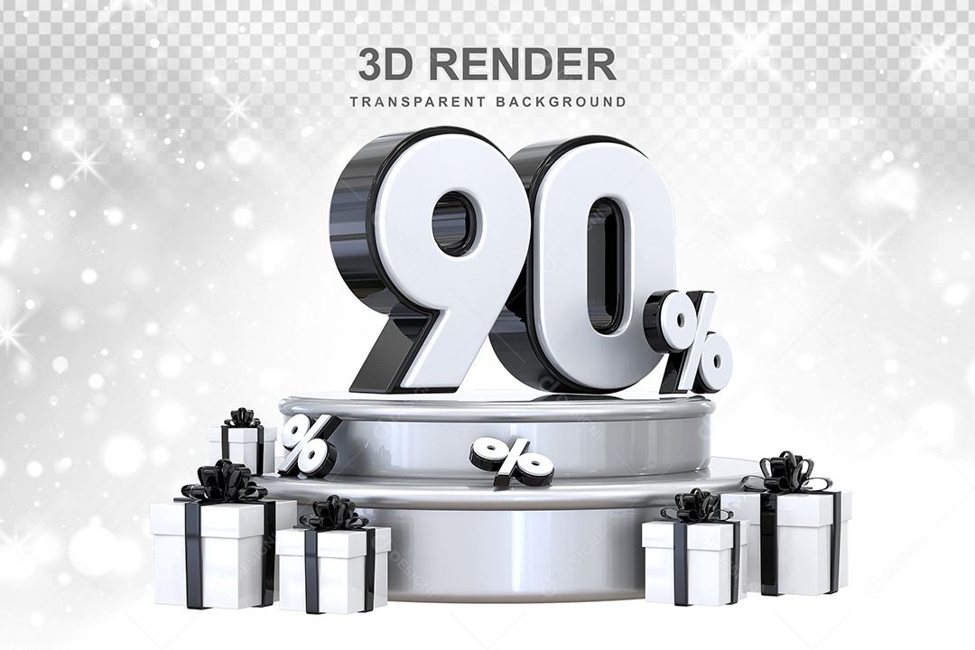 Número 3D 90% Preto e Branco Elemento Para Composição PSD