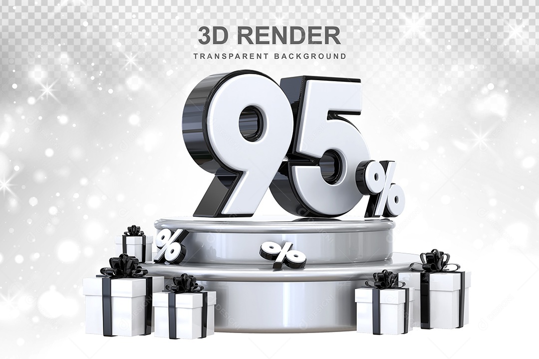 Número 3D 95% Preto e Branco Elemento Para Composição PSD