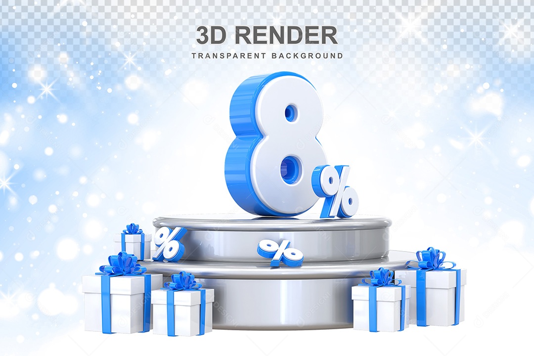 Número 3D 8% Elemento Para Composição PSD