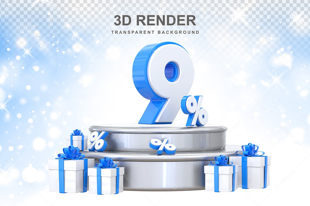 Número 3D 9% Elemento Para Composição PSD