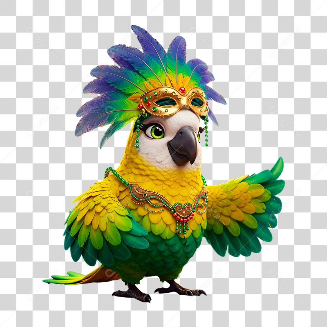 Papagaio Mascote de Carnaval PNG Transparente