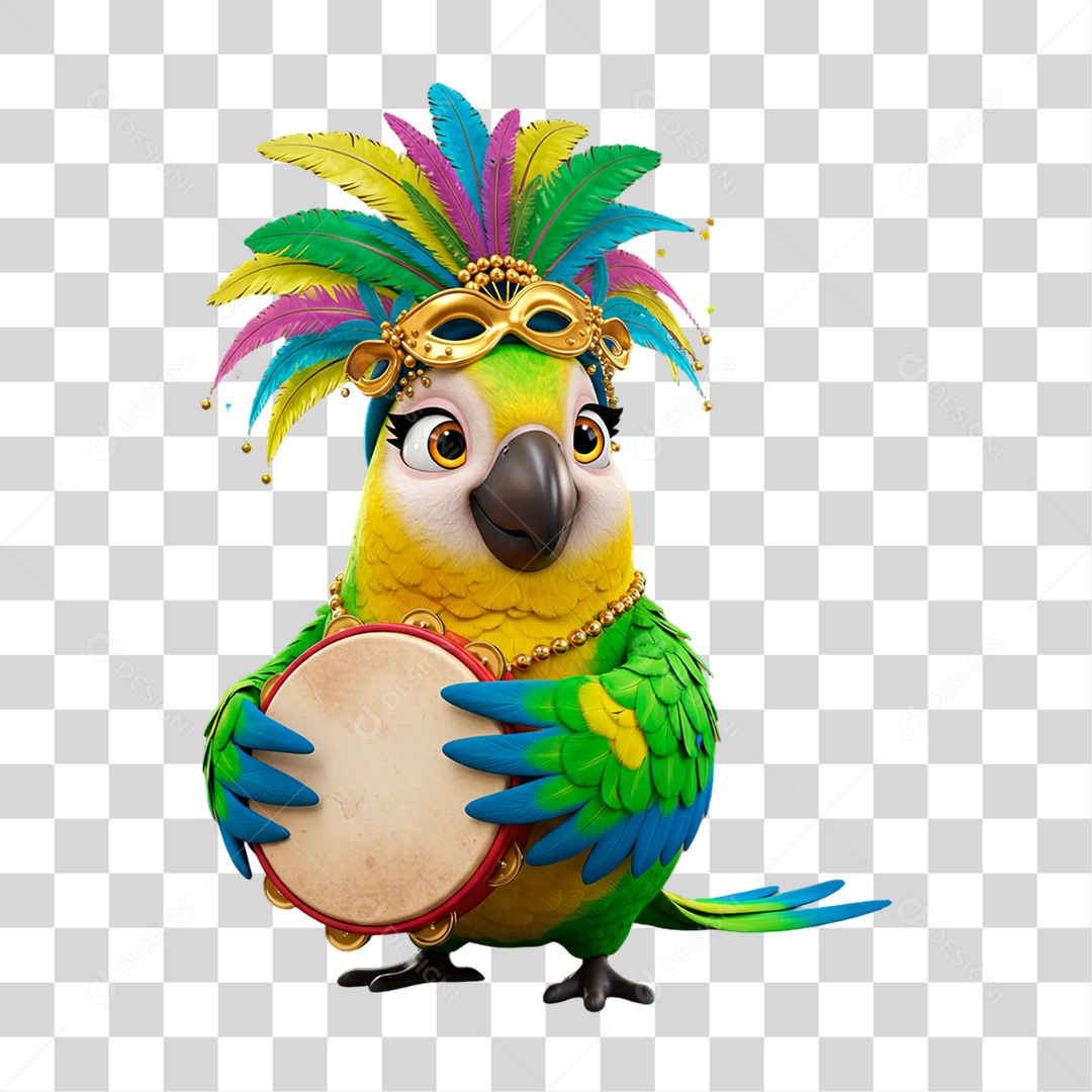 Papagaio Mascote de Carnaval PNG Transparente