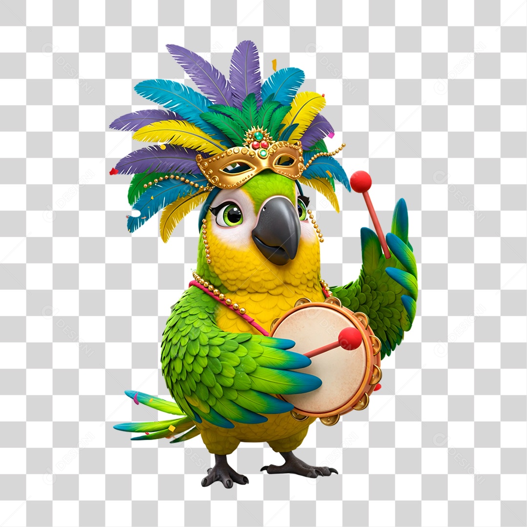 Papagaio Mascote de Carnaval PNG Transparente