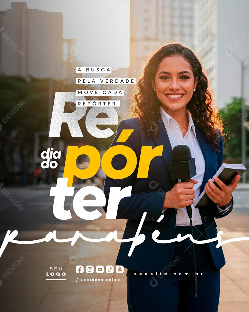 Dia do Repórter 16 de Fevereiro Parabéns Social Media PSD Editável