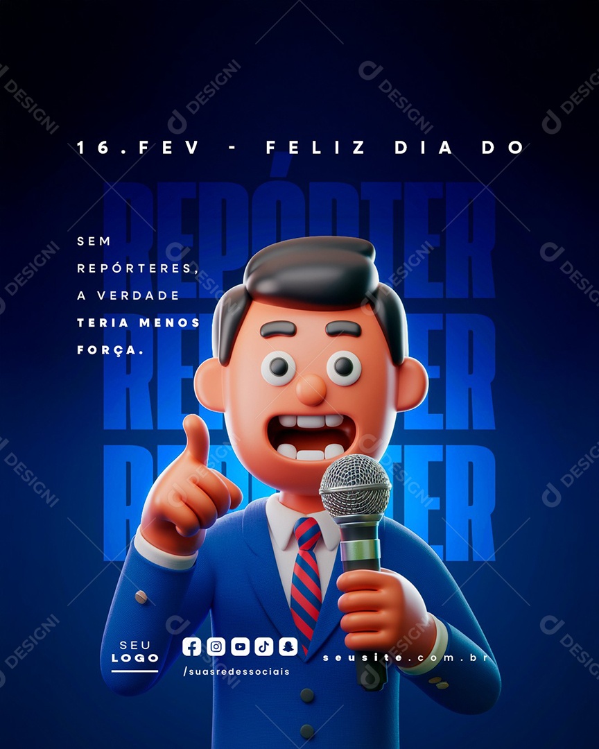 Feliz Dia do Repórter 16 de Fevereiro Social Media PSD Editável
