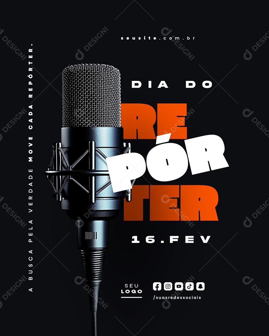 Dia do Repórter 16 de Fevereiro Social Media PSD Editável