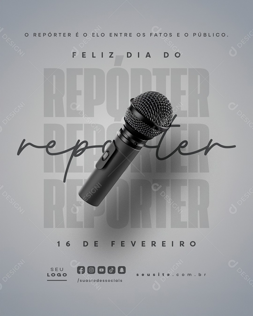 Feliz Dia do Repórter 16 de Fevereiro Social Media PSD Editável