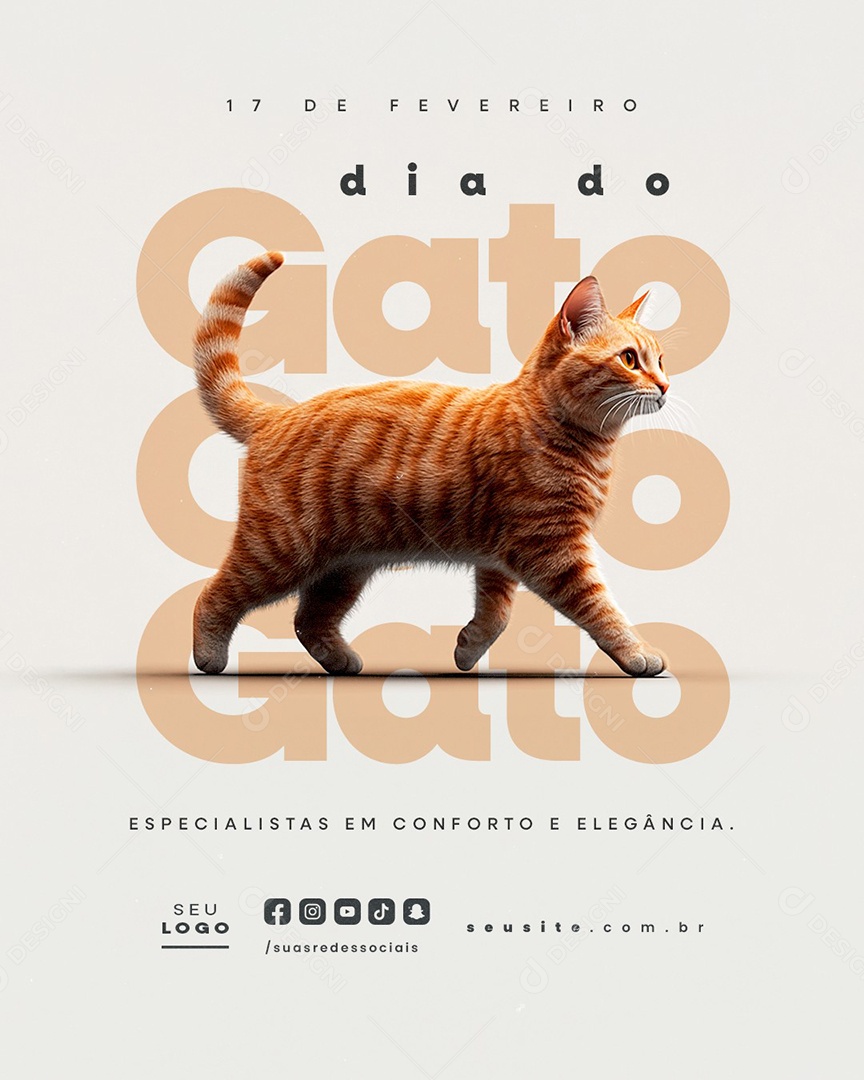 Dia do Gato 17 de Fevereiro Social Media PSD Editável