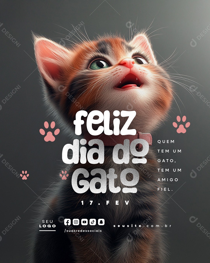 Social Media Feliz Dia do Gato 17 de Fevereiro PSD Editável