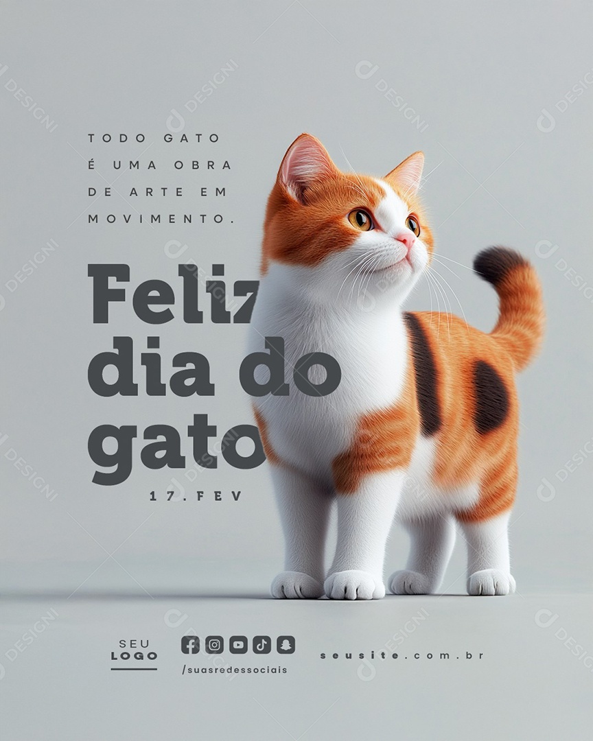 Feliz Dia do Gato 17 de Fevereiro Social Media PSD Editável