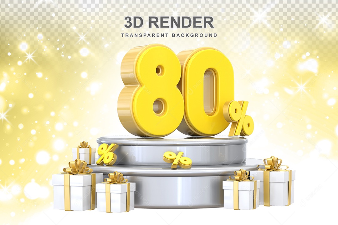 Número 3D 80% Amarelo Elemento Para Composição PSD