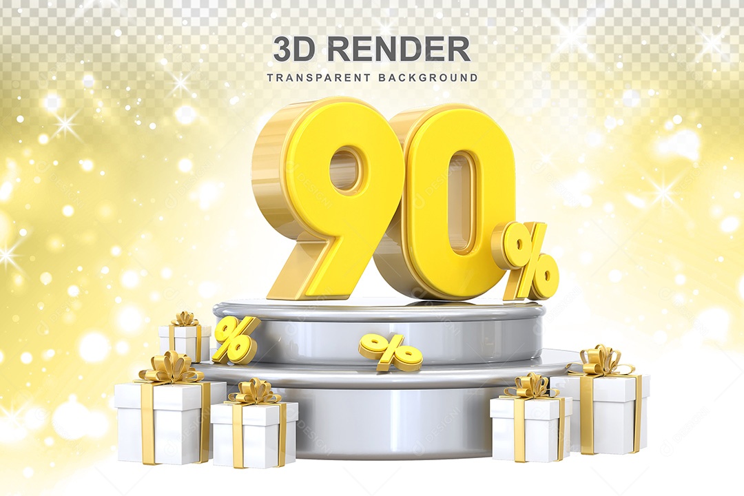 Número 3D 90% Amarelo Elemento Para Composição PSD