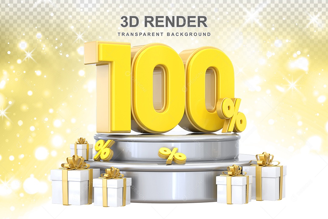 Número 3D 100% Amarelo Elemento Para Composição PSD