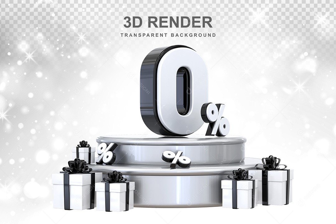 Número 3D 0% Preto e Branco Elemento Para Composição PSD