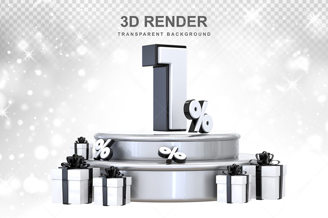 Número 3D 1% Preto e Branco Elemento Para Composição PSD