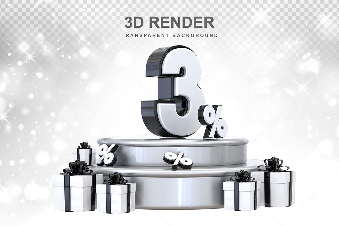 Número 3D 3% Preto e Branco Elemento Para Composição PSD