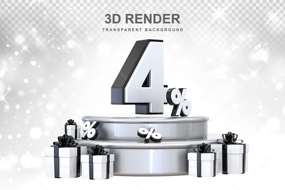 Número 3D 4% Preto e Branco Elemento Para Composição PSD