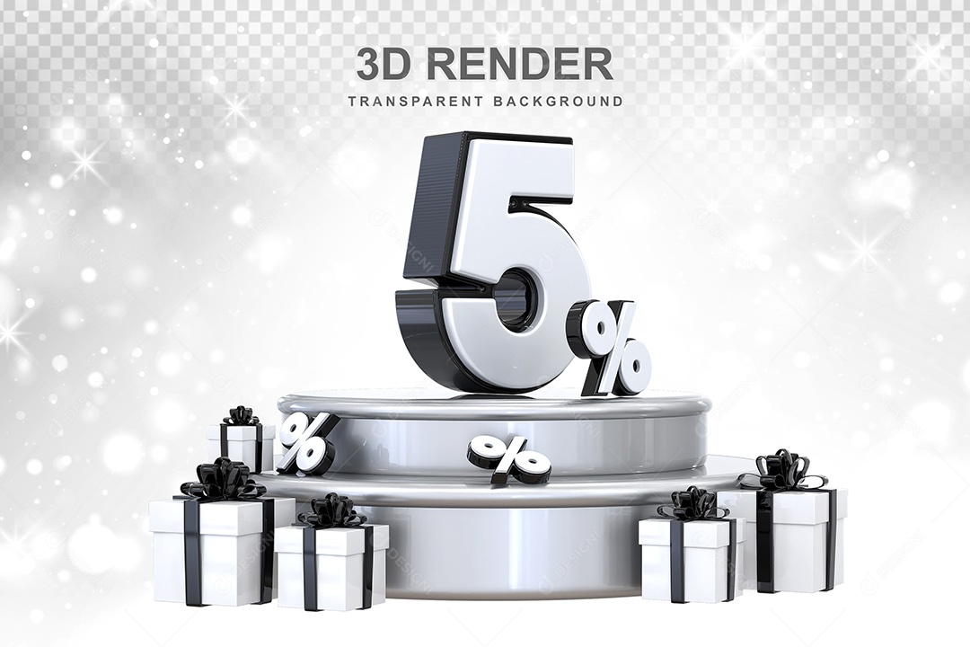 Número 3D 5% Preto e Branco Elemento Para Composição PSD