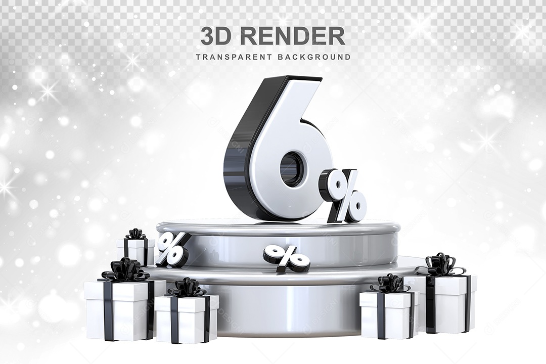 Número 3D 6% Preto e Branco Elemento Para Composição PSD