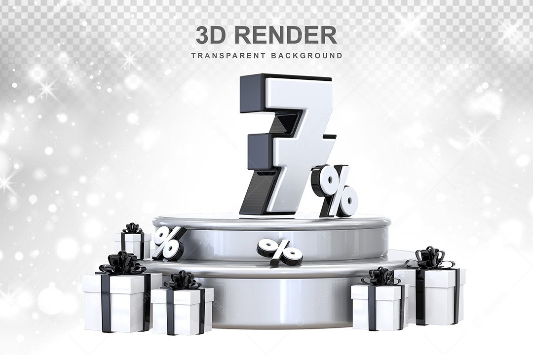 Número 3D 7% Preto e Branco Elemento Para Composição PSD