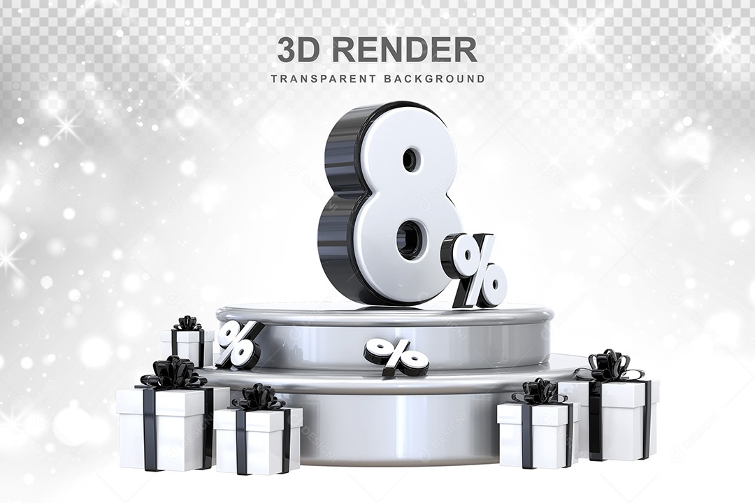 Número 3D 8% Preto e Branco Elemento Para Composição PSD