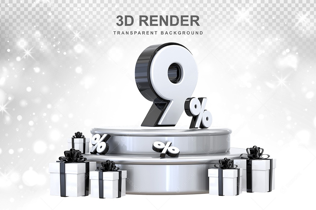 Número 3D 9% Preto e Branco Elemento Para Composição PSD