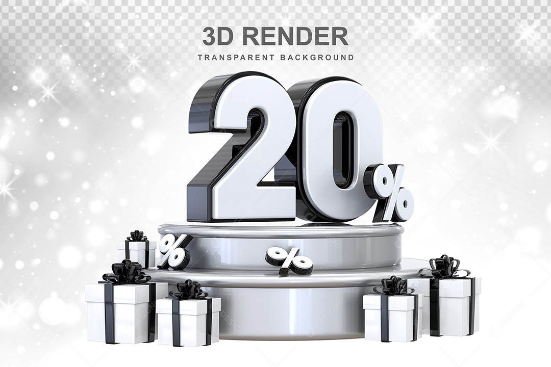 Número 3D 20% Preto e Branco Elemento Para Composição PSD
