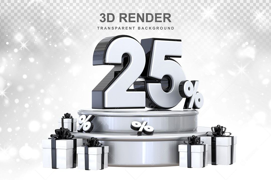 Número 3D 25% Preto e Branco Elemento Para Composição PSD