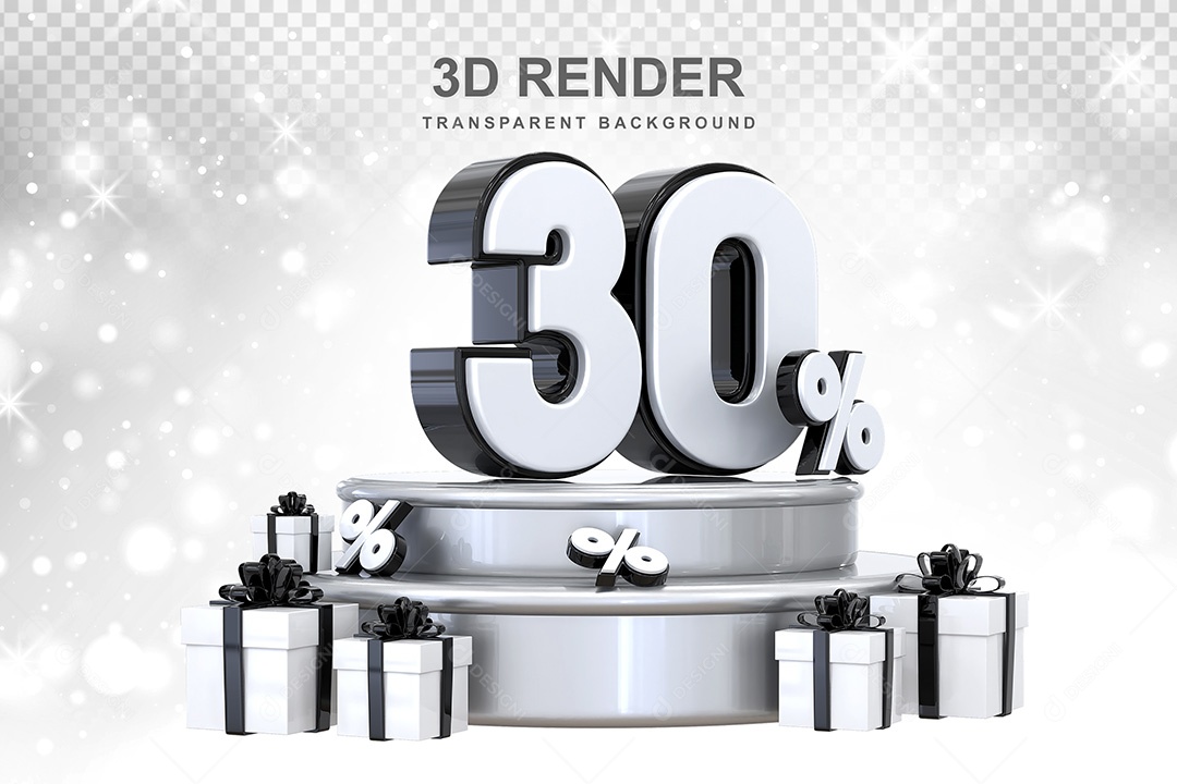 Número 3D 30% Preto e Branco Elemento Para Composição PSD