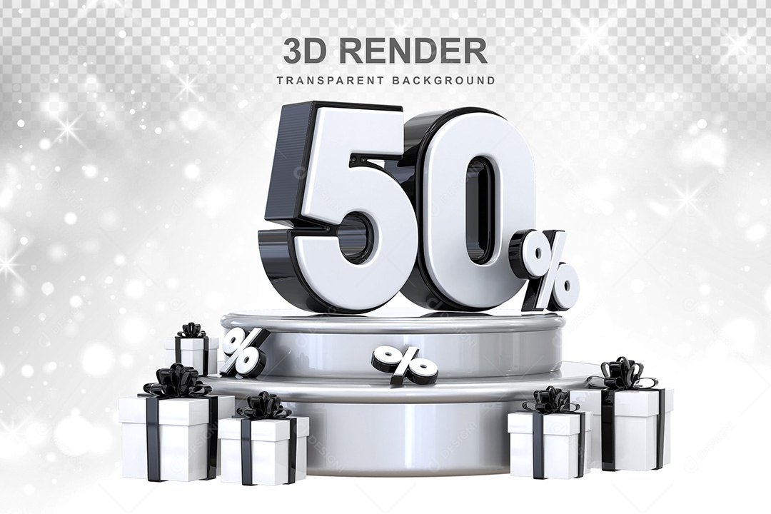 Número 3D 50% Preto e Branco Elemento Para Composição PSD