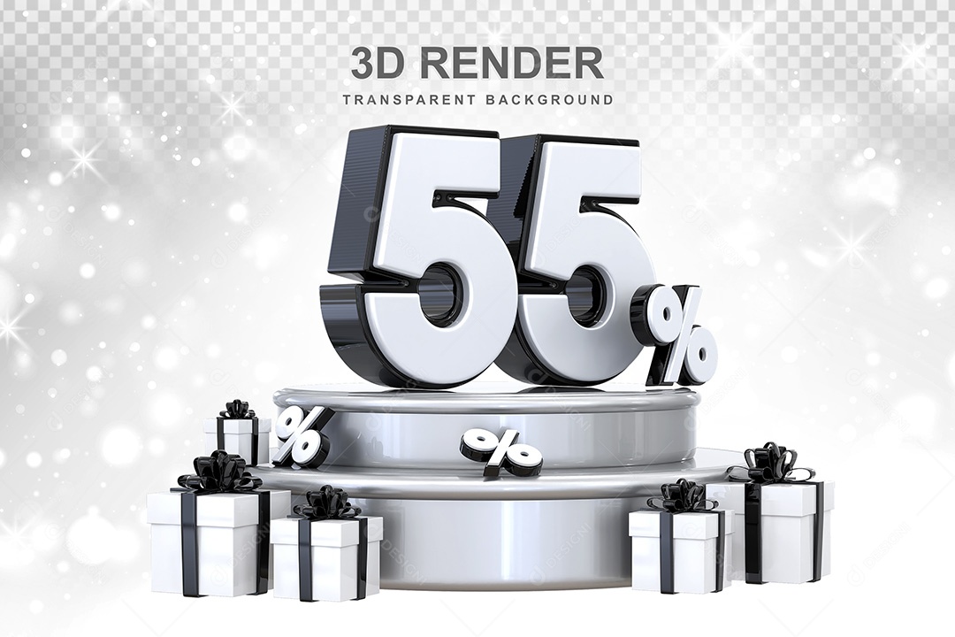 Número 3D 55% Preto e Branco Elemento Para Composição PSD