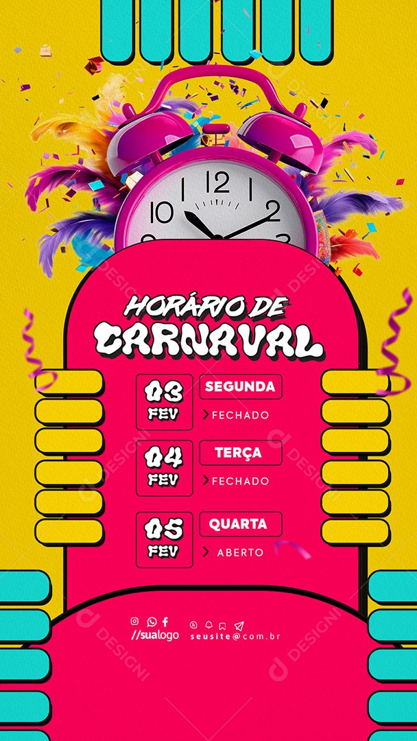 Story Horário Especial de Carnaval Aviso de Carnaval Social Media PSD Editável