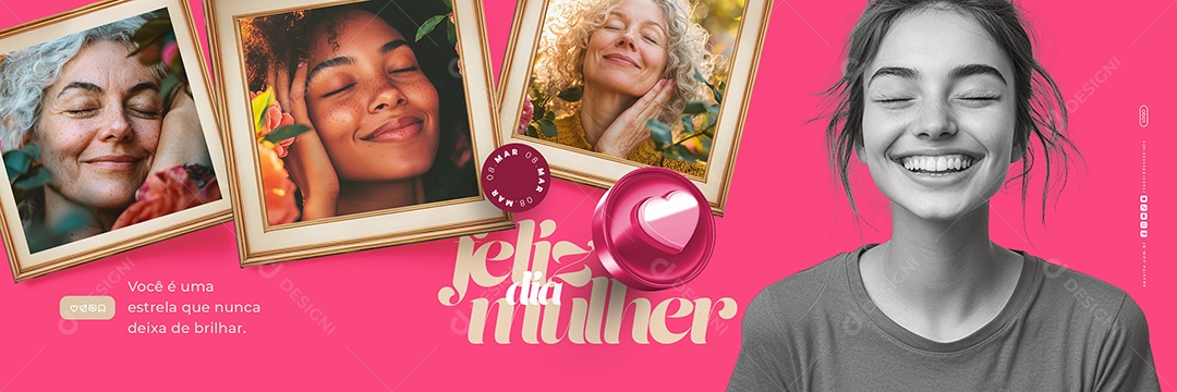 Carrossel Feliz Dia Da Mulher 08 de Março Social Media PSD Editável