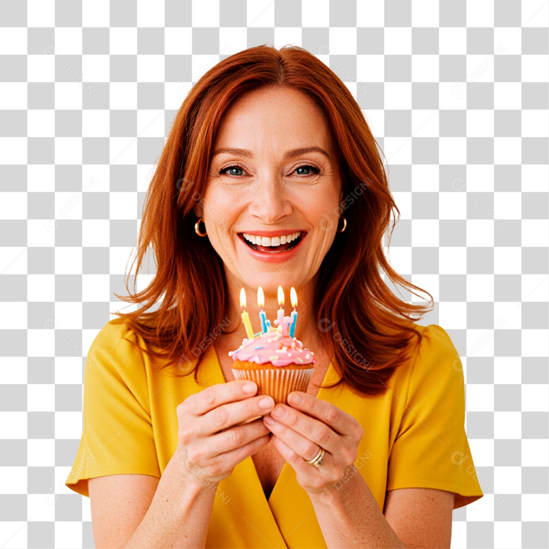 Mulher Segurando Bolo PNG Transparente