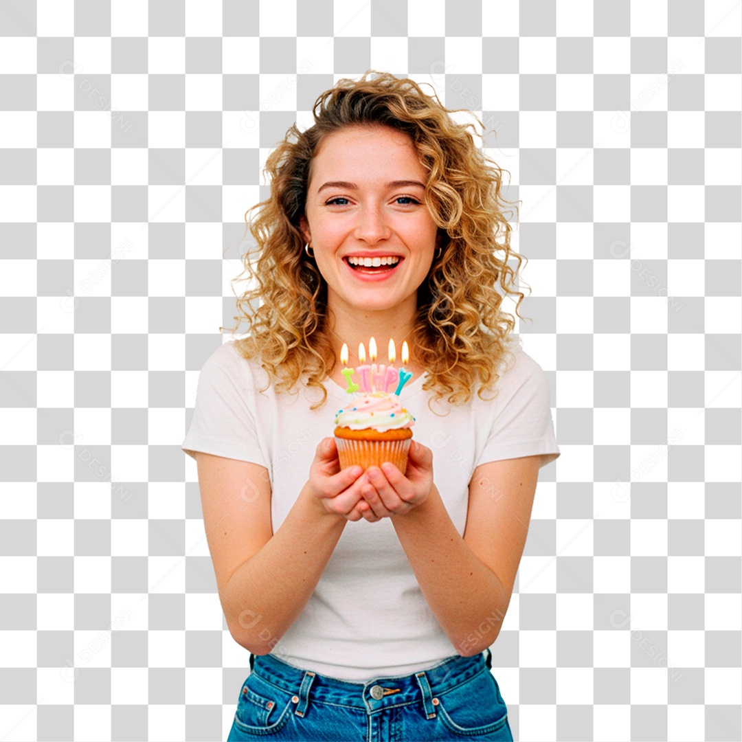 Mulher Segurando Bolo PNG Transparente