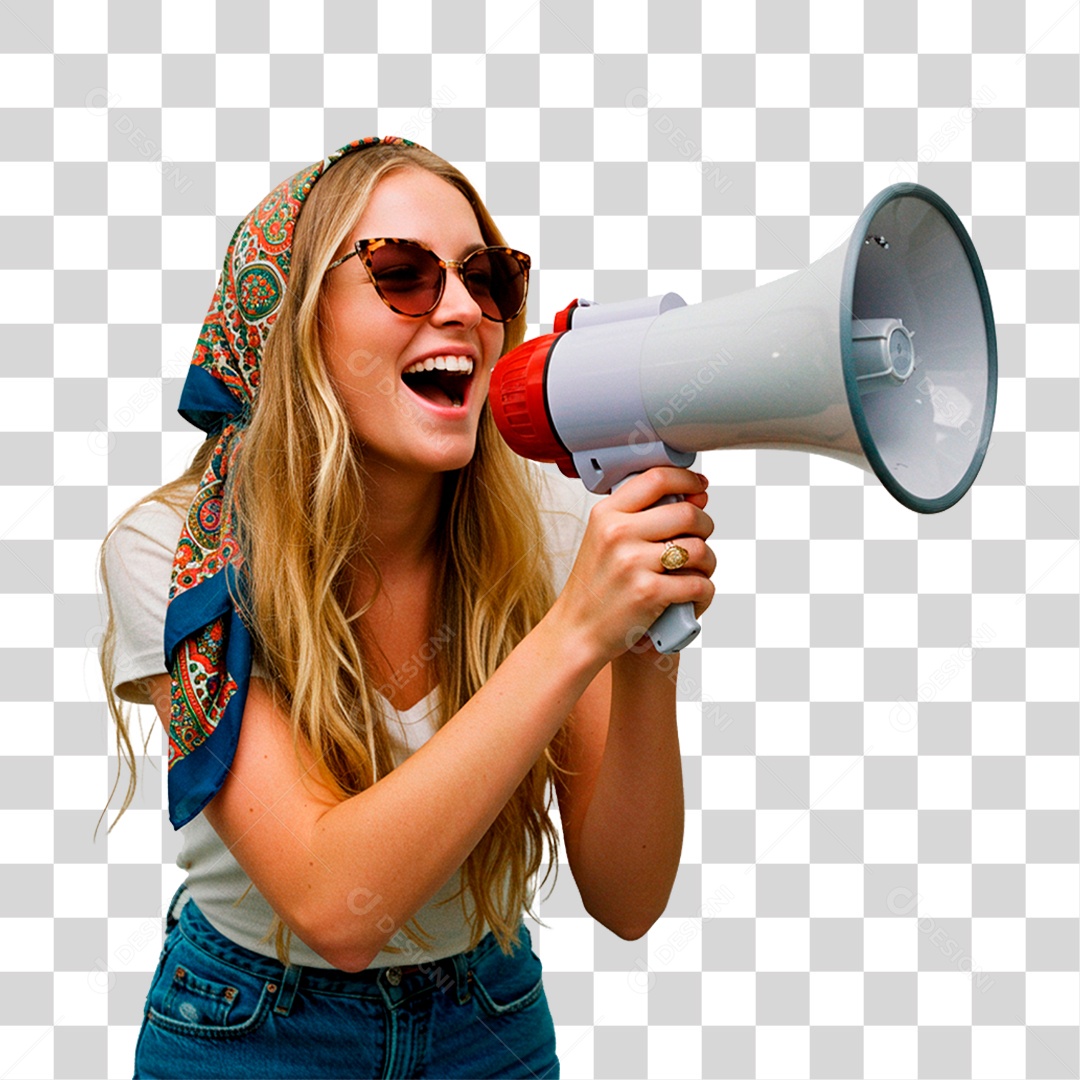 Mulher com Megafone PNG Transparente