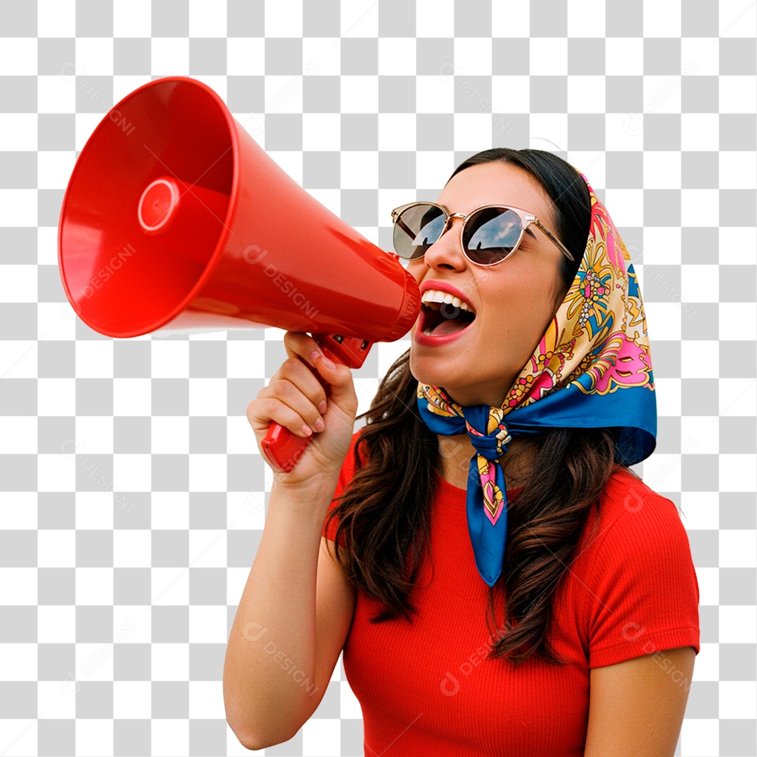 Mulher com Megafone PNG Transparente