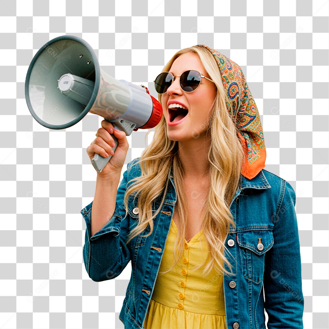 Mulher com Megafone PNG Transparente
