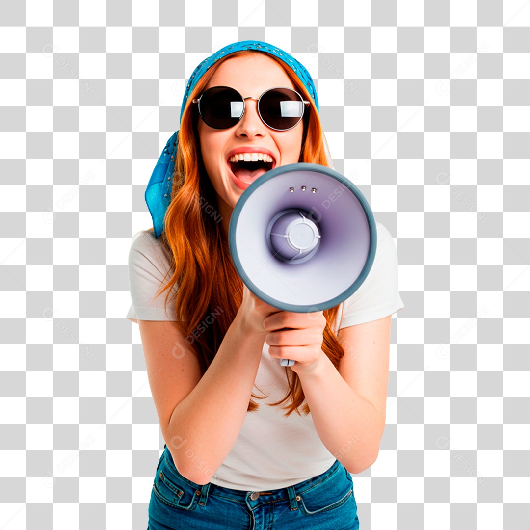 Mulher com Megafone PNG Transparente